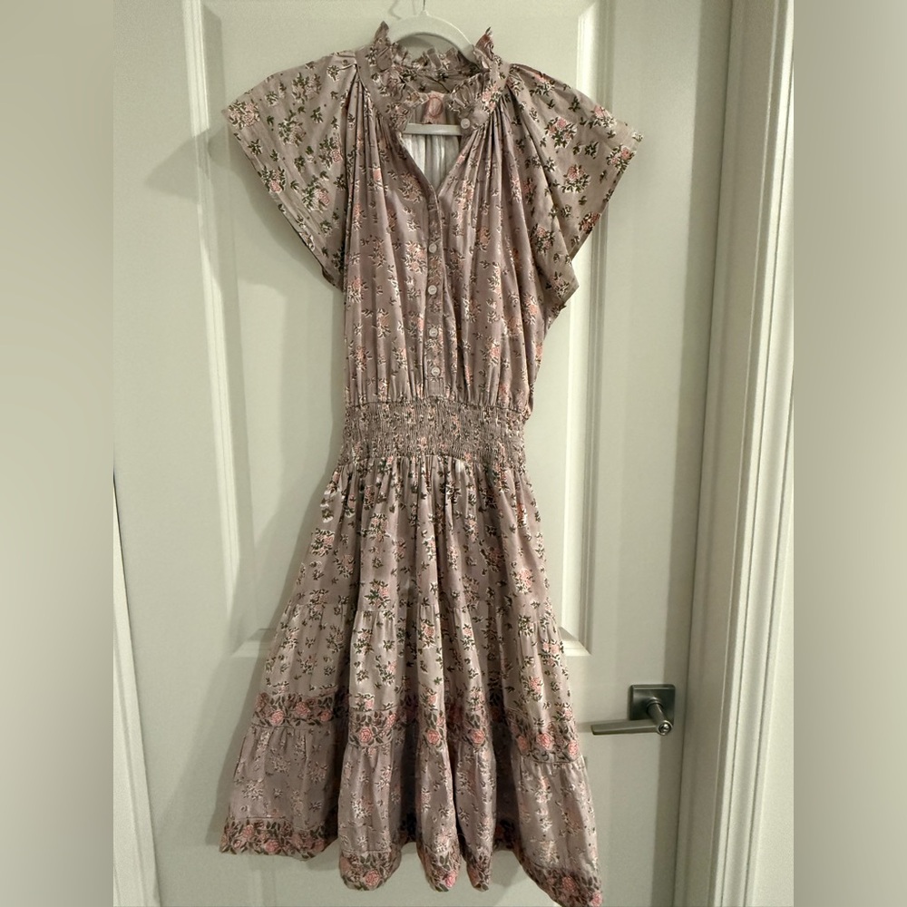Victoria Dunn Dusty Rose Floral Smocked Midi Dress
